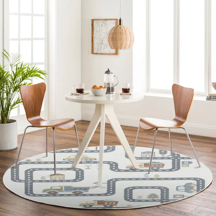 VROOMVILLE Kids Machine Washable Beige/Grey Bedroom Rug Beige