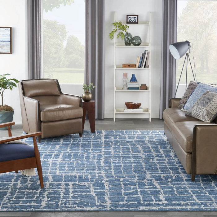 Nourison Delivered in 6 weeks   USA luna lun02 blue silver Blue, Grey Living Room Striped Rug.