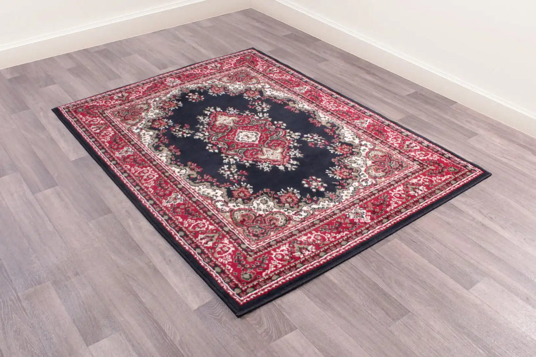 Rug Style traditional poly lancashire navy Multicoloured, Red, Navy Living Room Moroccan Rug.