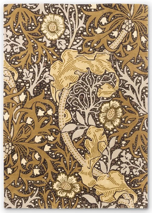 Morris & Co seaweed seaweed charcoal mustard 127006 Grey, Yellow Living Room Wool Rug.