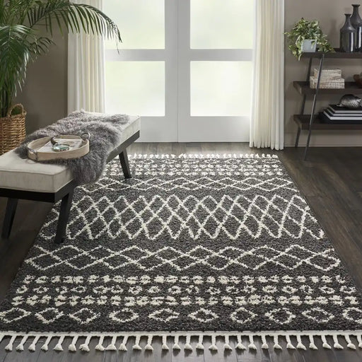 Nourison moroccan shag mrs02 charcoal Grey Living Room Geometric Rug.