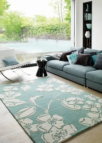 Asiatic devore matrix max12 blue Blue, Ivory  Wool Rug.