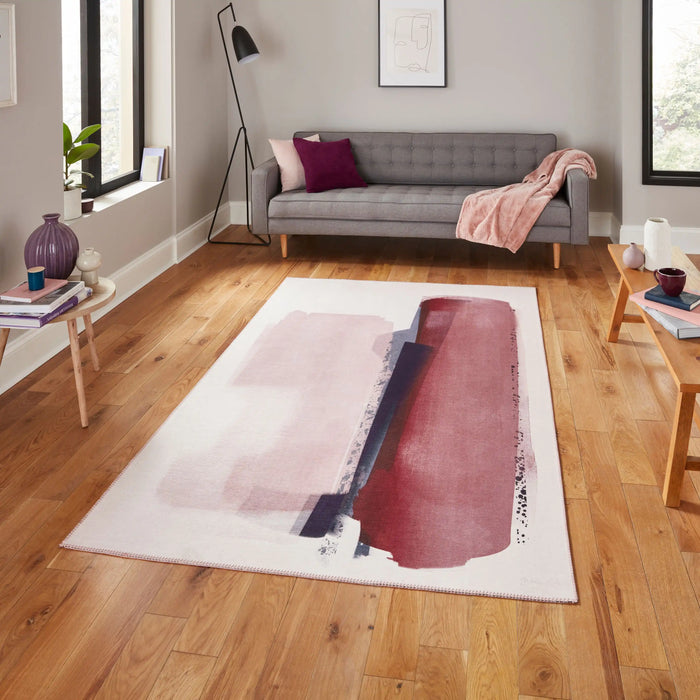 Think Rugs michelle collins ab0151 rose crimson Ivory, Pink Living Room Flat Weave Rug.