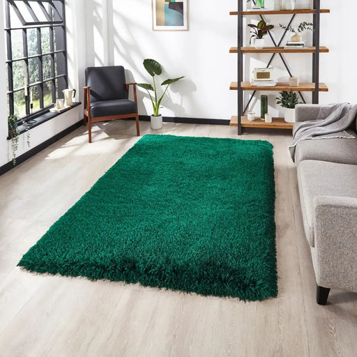 Think Rugs montana jewel green Green Living Room Shaggy Rug.