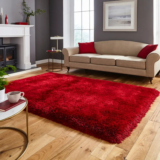 Think Rugs montana red Red Living Room Shaggy Rug.