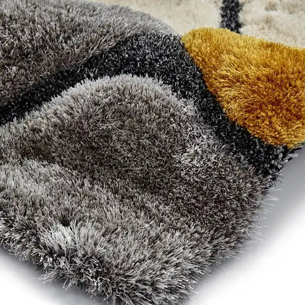Think Rugs noble house pebbles 5858 grey yellow Grey, Yellow Living Room Shaggy Rug.