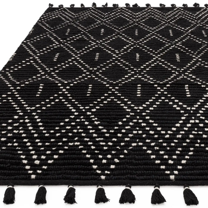 Asiatic nepal black cream diamond Black, Cream Living Room Moroccan Rug.
