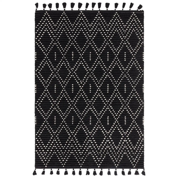 Asiatic nepal black cream diamond Black, Cream Living Room Moroccan Rug.