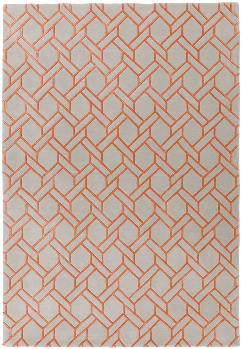 Asiatic nexus fine lines silver orange Grey, Orange Living Room Wool Rug.