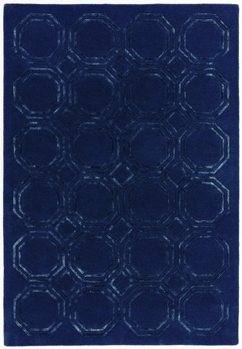 Asiatic nexus octagon navy Blue, Navy Living Room Wool Rug.