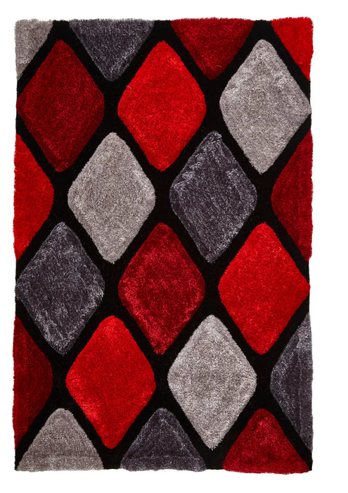 Think Rugs noble house 9247 grey red Grey, Red Living Room Geometric Rug.