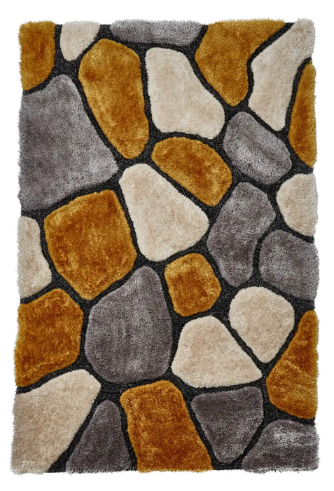 Think Rugs noble house pebbles 5858 grey yellow Grey, Yellow Living Room Shaggy Rug.