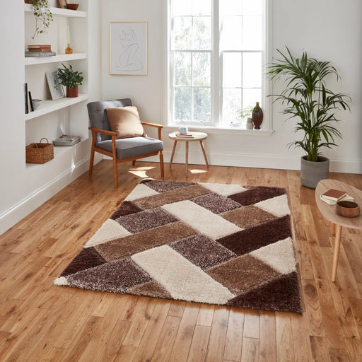 Think Rugs olympia 2239 beige brown Brown, Beige Living Room Shaggy Rug.
