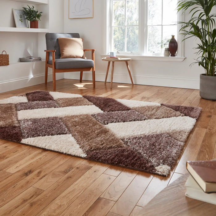 Think Rugs olympia 2239 beige brown Brown, Beige Living Room Shaggy Rug.