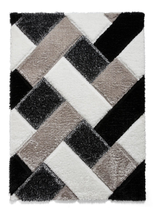 Think Rugs olympia 2239 black white Black, Ivory Living Room Shaggy Rug.