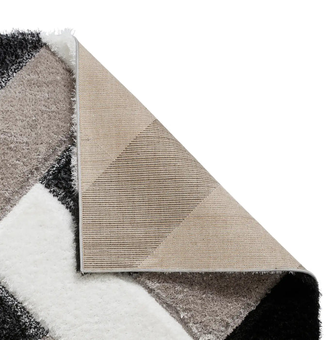 Think Rugs olympia 2239 black white Black, Ivory Living Room Shaggy Rug.