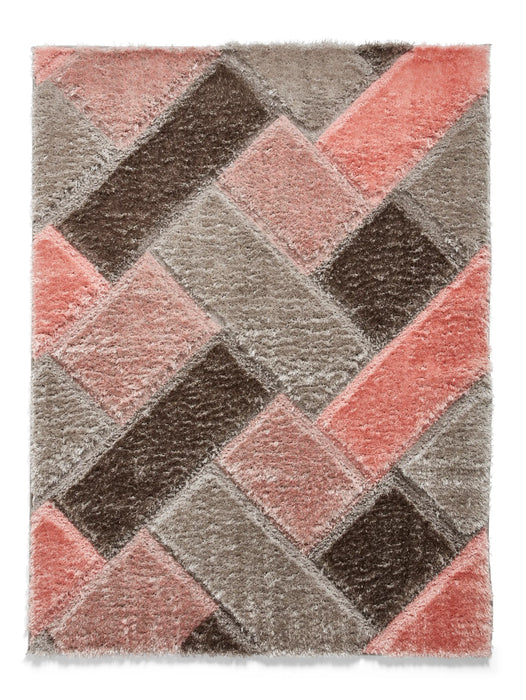 Think Rugs olympia 2239 grey pink Grey, Pink Living Room Shaggy Rug.