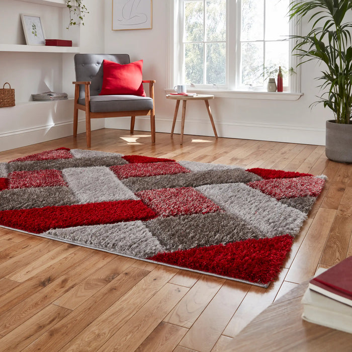 Think Rugs olympia 2239 grey red Grey, Red Living Room Shaggy Rug.