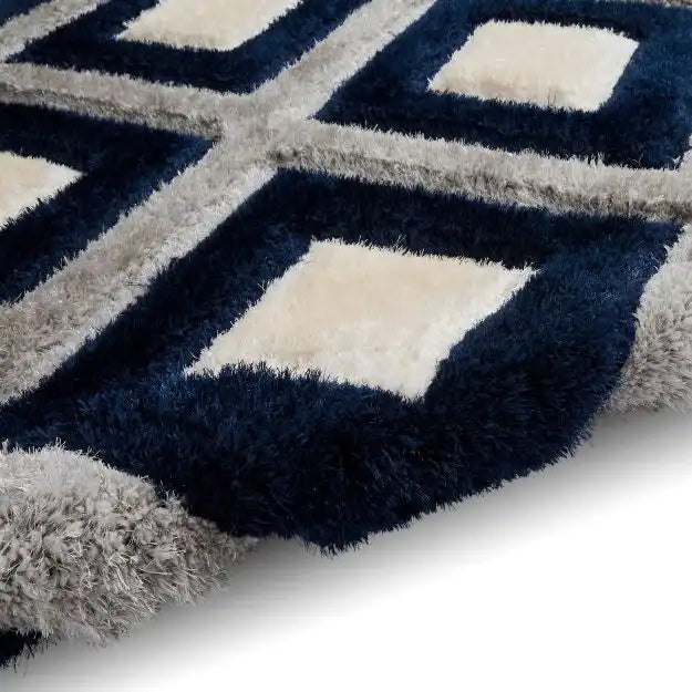 Think Rugs olympia gr224 grey navy Blue, Grey, Navy Living Room Shaggy Rug.