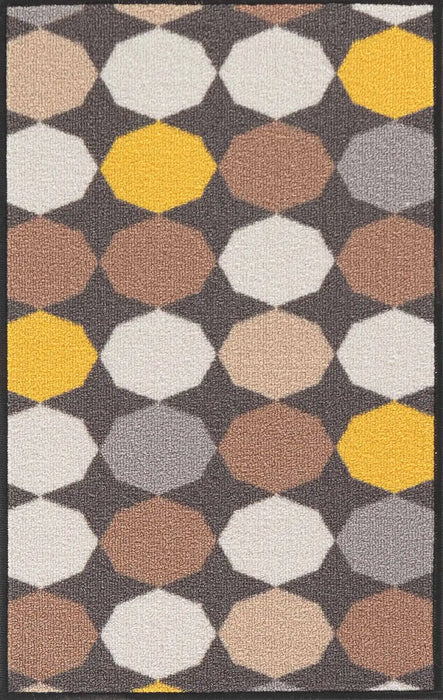 Serdim Rugs gel back oval gold Brown, Yellow, Multicoloured Living Room Geometric Rug.