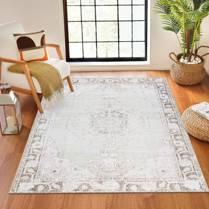 JALAPA Our PNW Home x Livabliss Machine Washable Oriental Boho Cream/Light Brown Rug