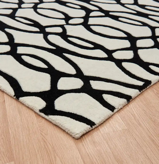 Asiatic wire matrix max35 white Black, Ivory Living Room Wool Rug.
