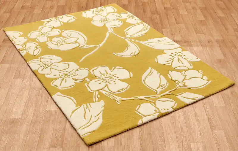 Asiatic devore matrix max15 yellow Yellow, Ivory  Wool Rug.