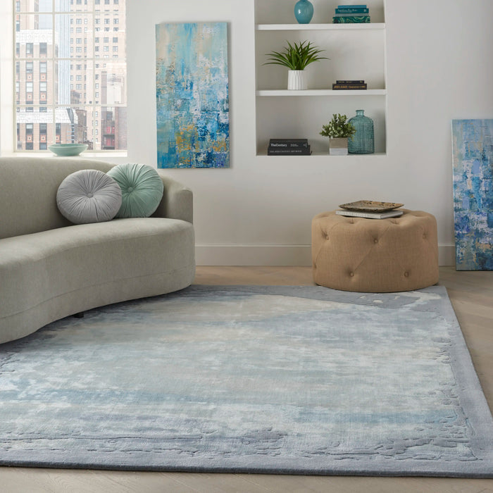 Nourison prismatic prs19 seafoam silver Grey, Multicoloured Living Room Wool Rug.