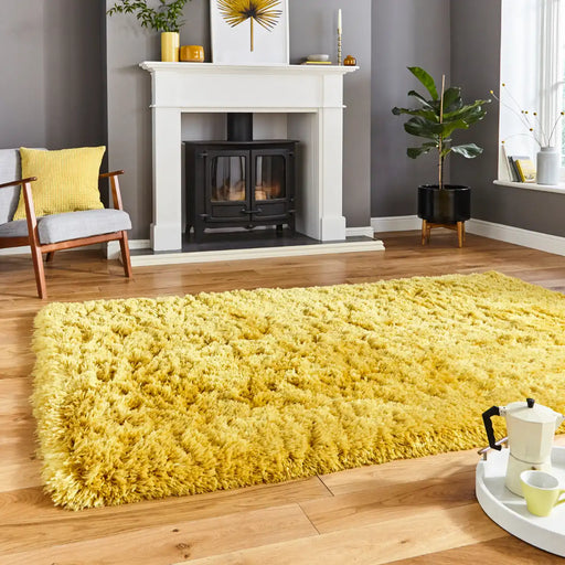 Think Rugs polar pl95 yellow Yellow Living Room Shaggy Rug.