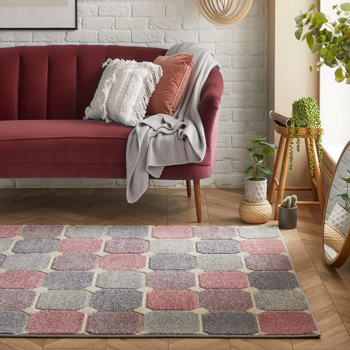Oriental Weavers portland 172 p Grey, Pink, Cream Living Room Geometric Rug.