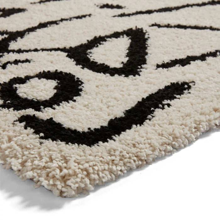 Think Rugs royal nomadic a637 white black Black, Ivory Living Room Shaggy Rug.
