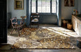 Morris & Co seaweed seaweed charcoal mustard 127006 Grey, Yellow Living Room Wool Rug.