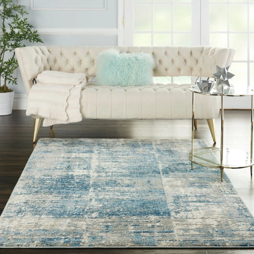 Nourison solace sla02 ivory grey blue Blue, Grey, Ivory Living Room Geometric Rug.