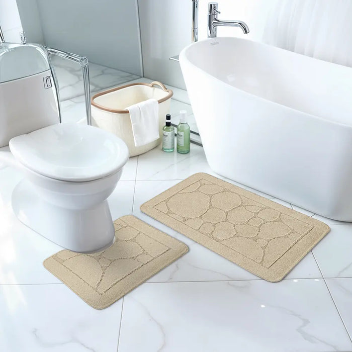 OLIVE Piece Machine Washable Non-Slip Light Beige Bathroom Rug Set Beige