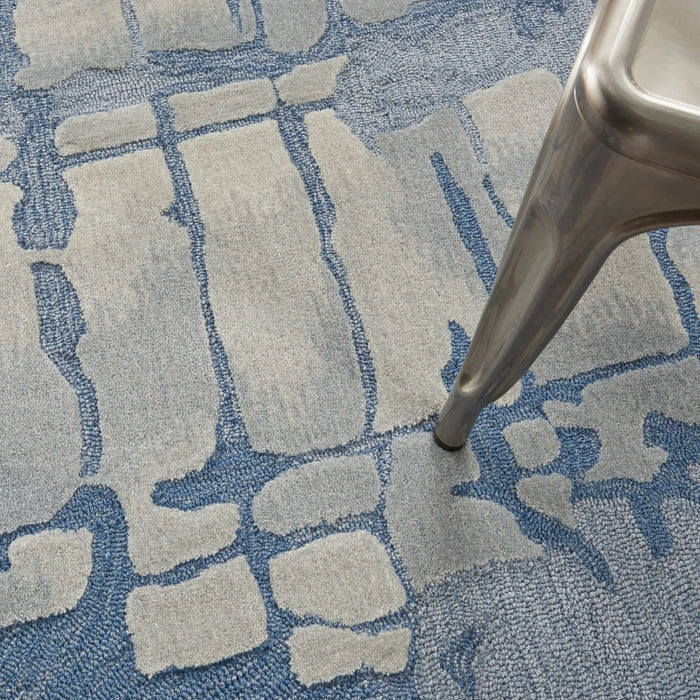 Nourison symmetry smm04 blue grey Blue, Grey Living Room  Rug.