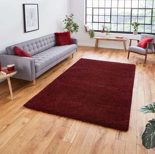 Think Rugs sierra 9000 ruby Red Living Room Shaggy Rug.