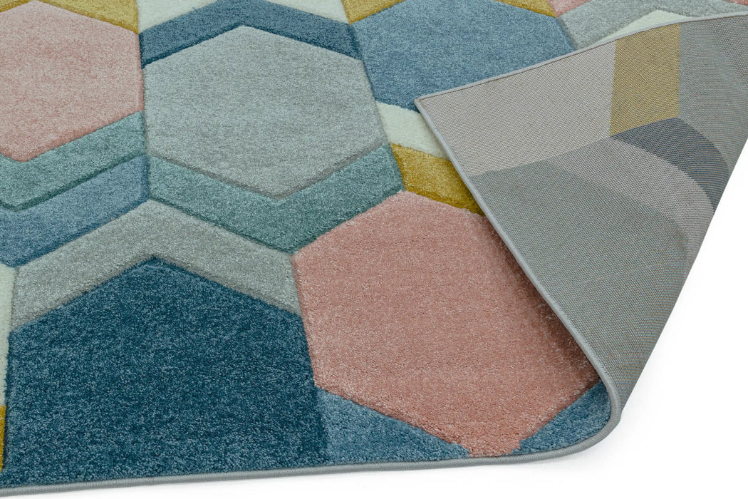 Asiatic sketch sk10 hexagon multi Blue, Multicoloured Living Room  Rug.