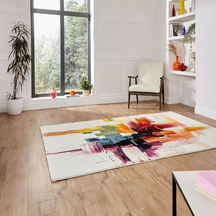 Think Rugs sunrise 20752 multi Ivory, Multicoloured, Cream Living Room  Rug.
