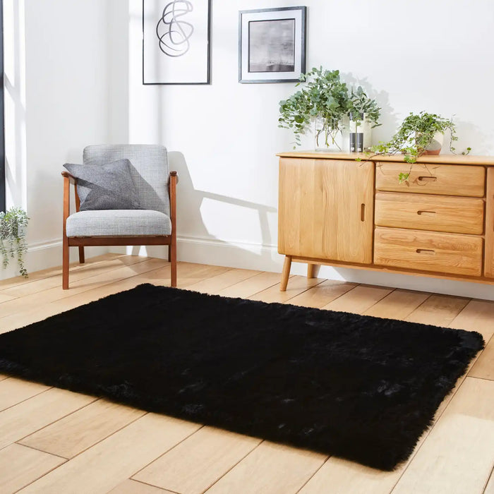 Think Rugs super teddy black Black Living Room Shaggy Rug.