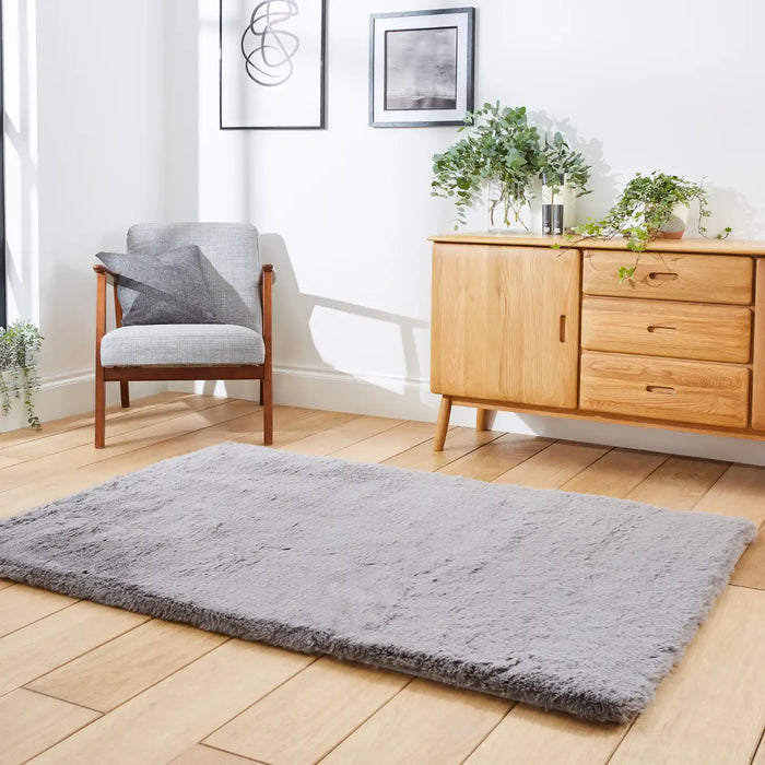 Think Rugs super teddy grey Grey Living Room Shaggy Rug.