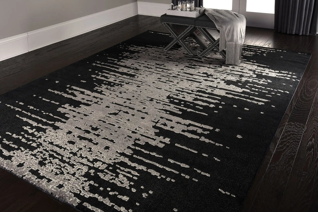 Nourison twilight nourison twi11 flint Grey, Black Living Room Wool Rug.