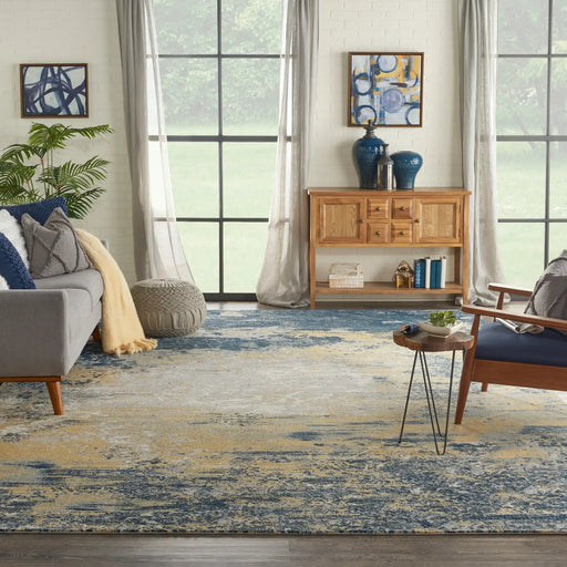Nourison twilight nourison twi22 navy gold Yellow, Ivory, Navy Living Room Wool Rug.
