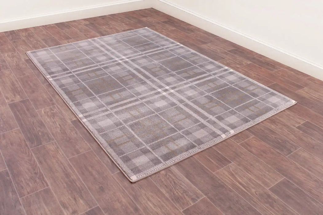 URCO tartan grey ochre Grey, Yellow Living Room Geometric Rug.