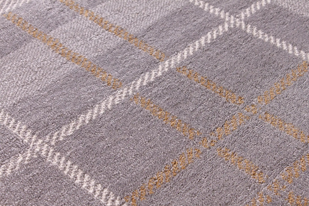 URCO tartan grey ochre Grey, Yellow Living Room Geometric Rug.