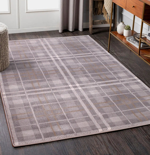 URCO tartan grey ochre Grey, Yellow Living Room Geometric Rug.