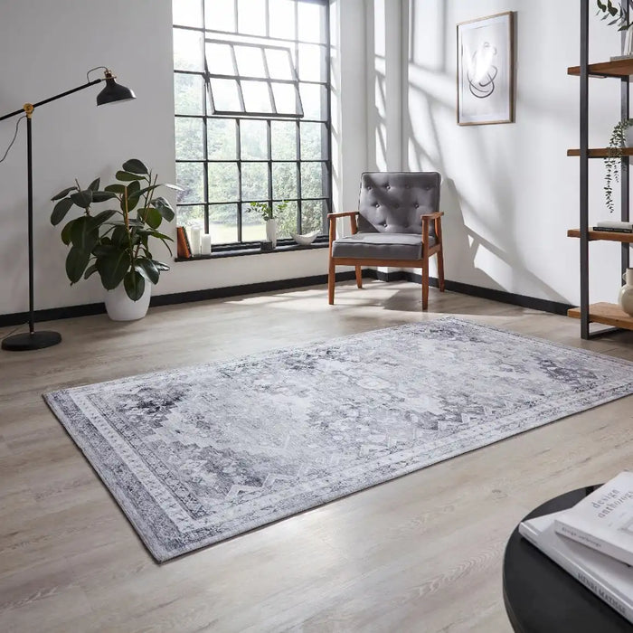 Think Rugs topaz think h1265 grey Grey Living Room Flat Weave Rug.