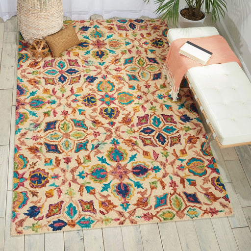 Nourison vibrant vib08 ivory Multicoloured Living Room Geometric Rug.