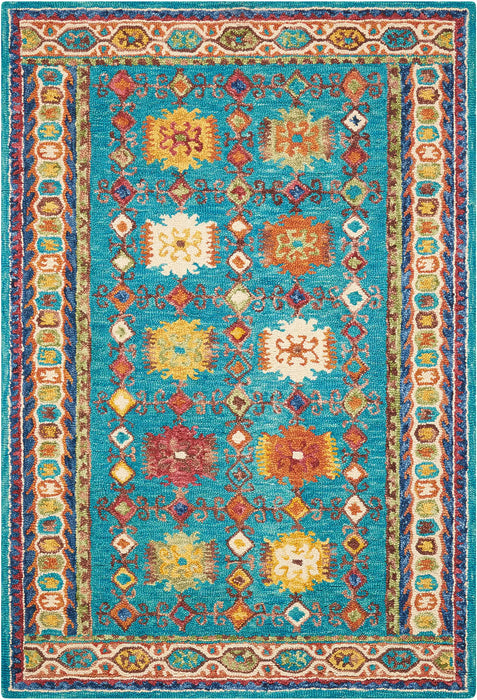 Nourison vibrant vib09 teal Green, Multicoloured, Teal Living Room Geometric Rug.