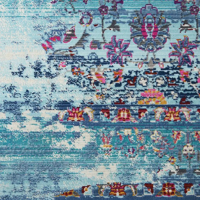 Nourison vintage kashan vka02 blue Blue Living Room Floral Rug.