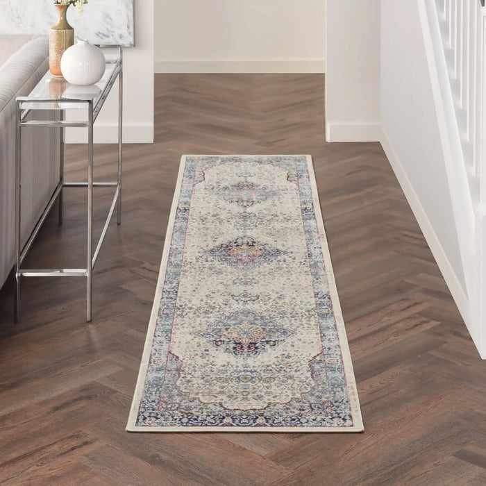 Nourison vintage kashan vka07 ivory blue Blue, Ivory Living Room Floral Rug.